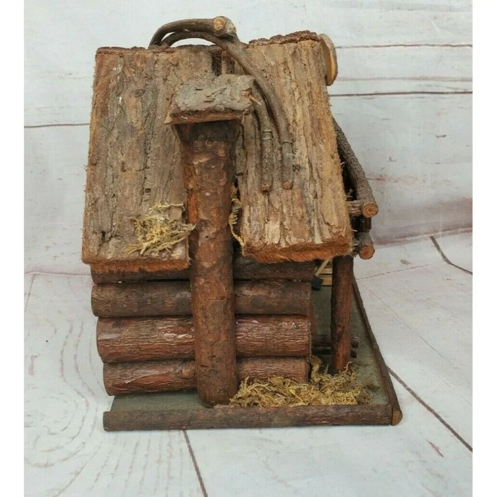 Rare Vintage Mountain Lodge Decorative Real Wood 3d Wood Cabin Bird House Feeder